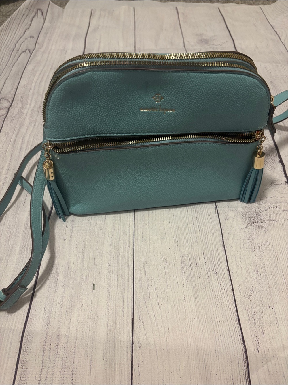 Teal Double-Zip Crossbody with Tassels